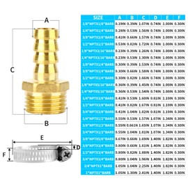 ChillWaves Brass Air Hose Fittings, Hose Barb Fittings 5/16" Barb x 1/4" NPT Male Thread Adapter with Hose Clamp(6-PACK)
