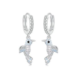 PAHALA 925 Sterling Silver Kingfisher Bird Drop Dangle CZ Elegant Drop Pendant Earrings Wedding