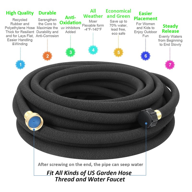 STYDDI Soaker Hose, 1/2" x 75 FT Round Rubber Garden