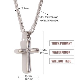 Cross Necklace for Women,18k Gold Plated Womens Cross Necklace with Simple Pendant,Stainless Steel Adjustable Necklace-silver