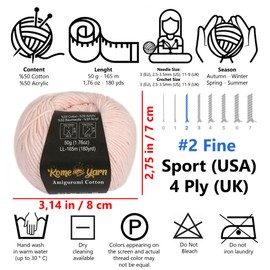 Amigurumi Cotton Yarn | 50% Cotton, 50% Acrylic | #2 Fine Sport 4 Ply | Yarn for Knitting | Yarn for Crocheting | Cotton Wool | Amigurumi Yarn | Amigurumi Wool (4 Pack, 27 Light Pink)