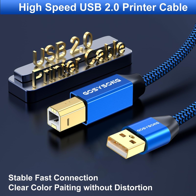 GOSYSONG USB 2.0 Printer Cable 3ft, High Speed USB A