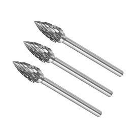CoCud Tungsten Carbide Rotary Burrs File, 1/8" Shank 1/4" Dia, Double Cut Pointed Tree G Type Rotary Burrs Tool - (Applications: for Metal Carving), 3-Piece