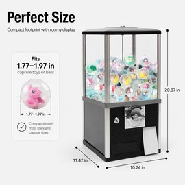 FXEIPOL Small Vending Machines, 25-Cent 800 Coins Bank Capacity, Home Vending Machine, 1.77-1.97Inches Ball Diameter, Commercial Gumball Machine for Game Stores, Retail Stores