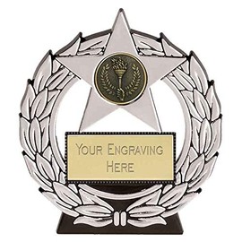 TROPHIESPLUSMEDALS Silver Mega Star Self Standing Plastic Plaque Award - 11.5 cm / 4 1/2" | Ideal for Celebrating Sports & Personal Achievements | For Kids & Adults
