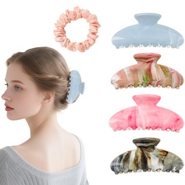 Flomiara Haarklammern für Damen, Haarklammern, 10,5 cm x 5 cm, mittlere Acryl-Klauenklammer, geeignet für dünnes feines Haar, Zelluloid, Schildkröten-Clip, Klauenklammer, Rosa, 5 Stück