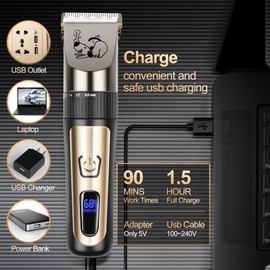 AJELU AJELU Dog Clippers, Cordless Low Noise Rechargeable Electric Dog Grooming Clipper Kit, Adjustable Clipper Comb & Detachable Blades Dog Trimmer, Suitable for Dogs, Cats, Pets