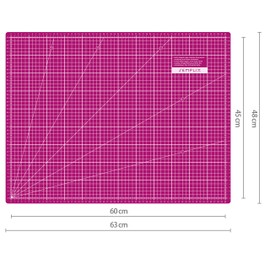 SEMPLIX Self-healing cutting mat A3 in green, pink, grey, turquoise, purple. Ideal for crafts, sewing and patchwork. 45 x 30 cm. Printed on both sides. Front cm, back inch dimensions