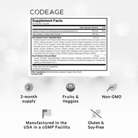 Codeage Raw Vitamin D3+ High Potency 5000 IU Supplement from Saccharomyces Cerevisiae - Raw Vitamin, Probiotics, Digestive Enzymes, Fruits & Greens - 2-Month Supply - 60 Capsules