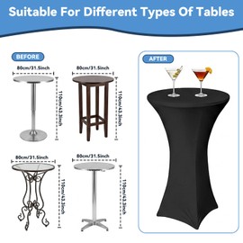 Seivunol 2 Packs Cocktail Table Cover, Stretch Tablecloths, 80Dx110H cm