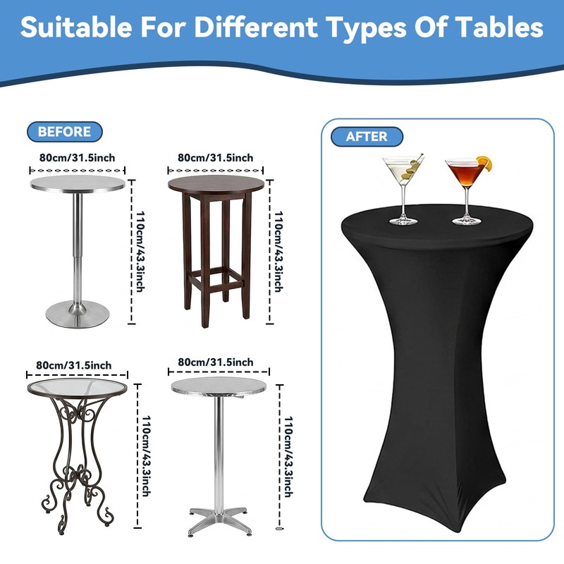 Seivunol 2 Packs Cocktail Table Cover, Stretch Tablecloths, 80Dx110H cm