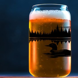 Toasted Tales Loon Scene Lake and Lodge Collection | 16 oz Beer Can Novelty Tasting Glasses | Funny Gag Party Gift Beer Tailgating | Forest Animals Design