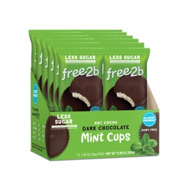 Free2b Dark Chocolate Mint Cups, Safe for School and Allergy Friendly - Gluten-Free, Dairy-Free, Nut-Free, and Soy-Free - Dark Chocolate, 2-Cup Packages (Pack of 12)