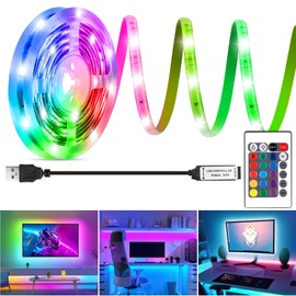 HOUHUI LED Strip Lights 6.56Ft, RGB LED Lights Strip for 40-60in TV Backlight, RGB Color Strips Light Waterproof IP65 with Remote, USB Bias LED Lights Kit for Bedroom PC Monitor Mirror Cabinet Desk