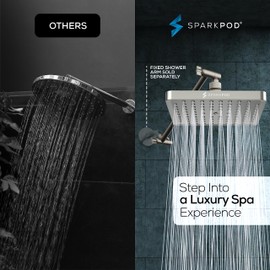 SparkPod Square Rain Shower Head with Shower Head Extension Arm - High Pressure Rain - Luxury Modern Look - No Hassle Tool-less 1-Min Installation (11" Shower Arm Extension, Elegant Brushed Nickel)