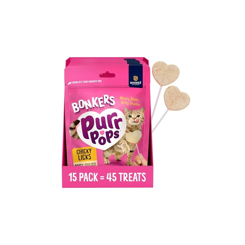 Bonkers Purrpops Freeze-Dried Chicken Flavored Lollipop Treats for Cats, 15