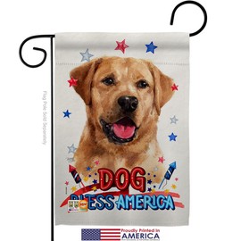 Breeze Decor Patriotic Golden Labrador Retriever Garden Flag Set with Stand Animals Dog Puppy Spoiled Paw Canine Fur Pet Nature Farm Animal Creature Small Gift Yard House Banner 13 X 18.5