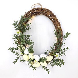 Live Clouds Easter Wreath with Eggs Ornaments for Front Door, Pre-Lit Hanging Artificial Twigs Wreath Spring Decor for Holiday Indoor Outdoor Wall with LED String (Without Battery)
