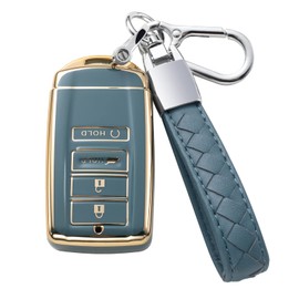 CHEZENHUI Compatible with Acura Key Fob Cover with Leather Lanyard, Car Key Case Shell Protection for Acura CDX RDX RLX NSX TLX TLX-L Smart Remote Key Holder,Blue