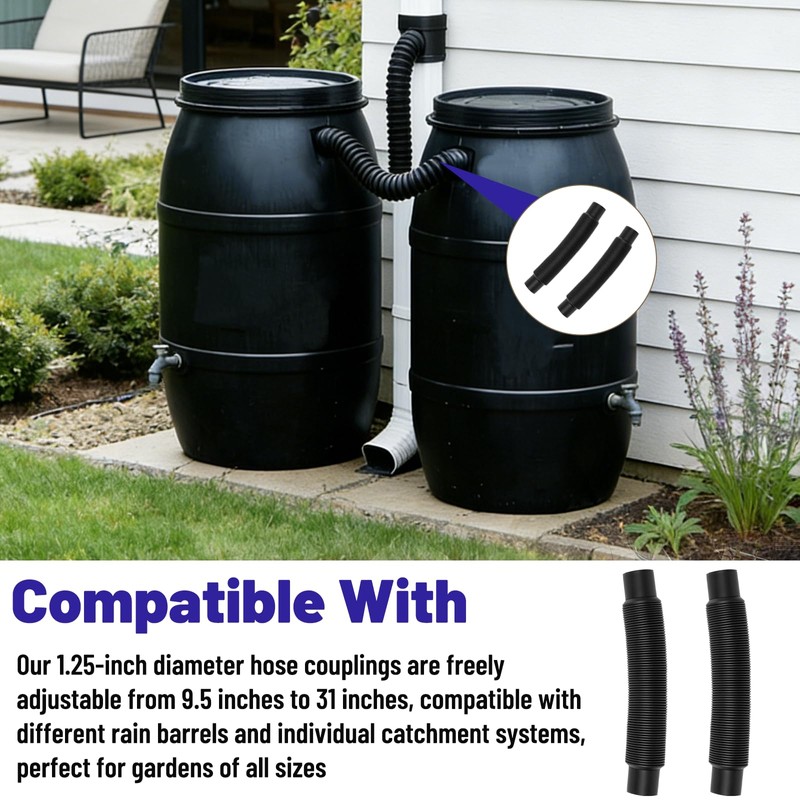 1.25" Diameter Rain Barrel Hose Connector Downspout Diverter Kit Link