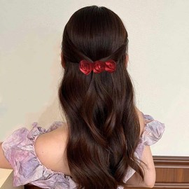 fdsmall Valentine's Day Hair Clip for Women 2Pcs Rose Hairpins Metal Hair Barrettes Cute Hairpin Accessories (Red)