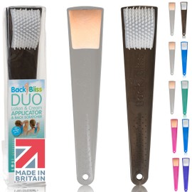 British Made Back Lotion Applicator and Back Scratcher Set - Back Bliss Solution for Hard to Reach Backs - Clear & Black Interchangeable Handles