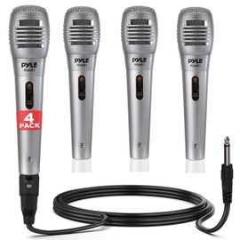 Pyle Professional Dynamic Microphone - 4-Pack Unidirectional Handheld Mic with Built-in Pop Filter, High Signal Output, 6.5 ft. XLR Audio Cable, Ideal for Stage, Karaoke & Studio Performances