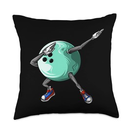 Retro Ball Game Player Dab Men Women Bowl Designs Funny Dabbing Bowling Gift for Bowler Dancer Kids Boys Girls Throw Pillow, 18x18, Multicolor