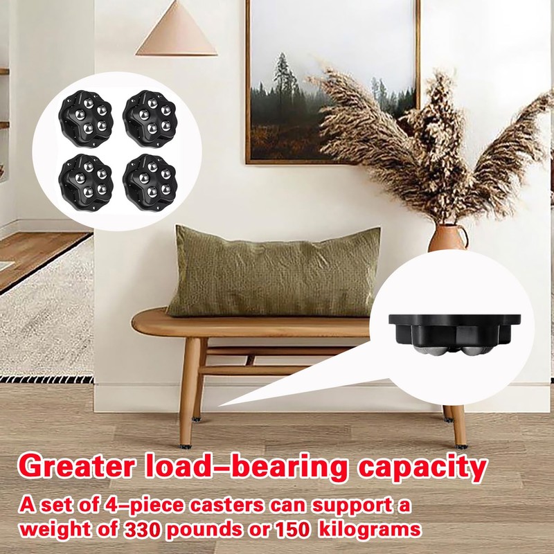 Bntyok Self Adhesive Caster Wheels - 8 PCS 360° Swivel