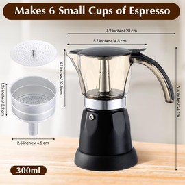 Lemosae Electric Espresso Maker Transparent Coffee Maker Electric Moka Pot Portable Aluminum Espresso Machine Italian Moka Pot with Detachable Base, Coffee Gift for Women Men Home Travel(Black,6 Cup)