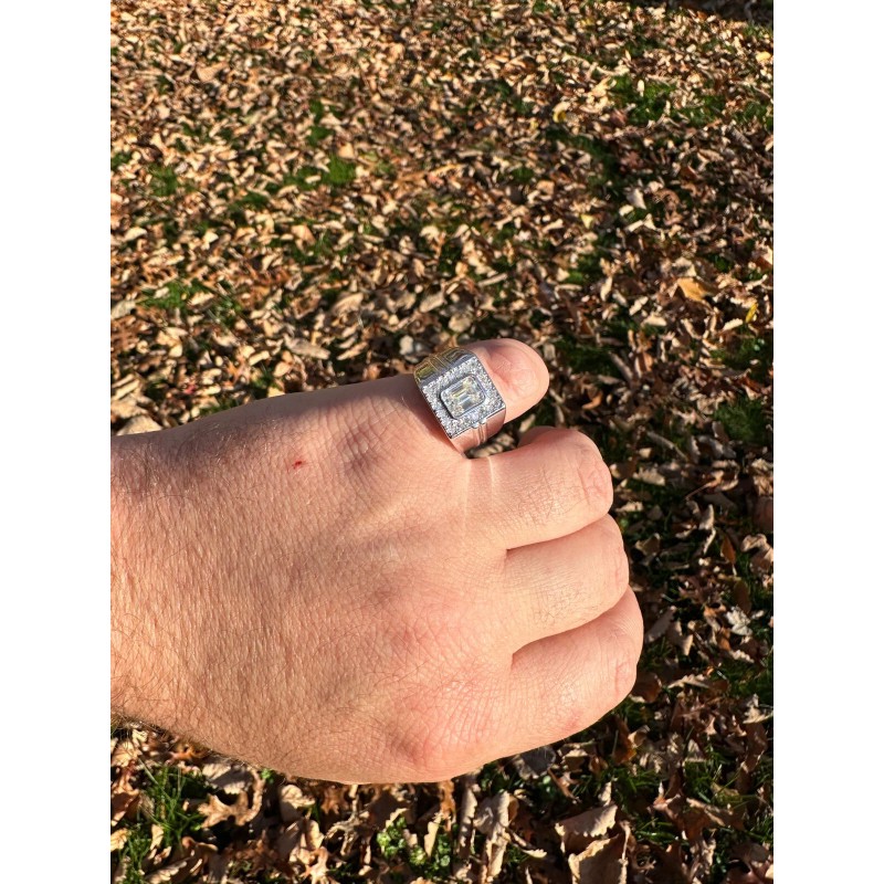 Harlembling Big 2.6ct Emerald Cut MOISSANITE Solitaire Mens Real Solid