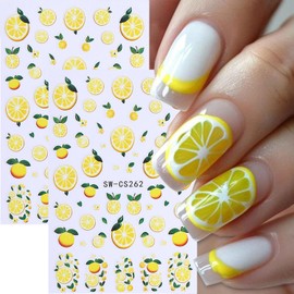 6 Sheets Cute Fruit Nail Decals for Nail Art Summer Flower Strawberry Nail Stickers 3D Self-Adhesive Lemon Nail Art Stickers Fruit Blueberry Design Decals for Women Acrylic Nail Supplies