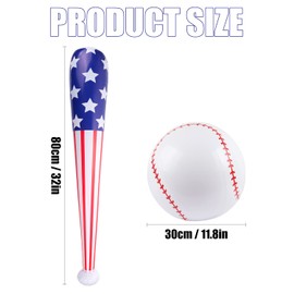 EVERMARKET 2 Pcs American Flag Inflatable Baseball and Baseball Bat,Blow Up Baseball Bat Beach Ball,Sports Theme Party Favors for Pool Beach,Sports Game Birthday Carnival Decor Photo Props