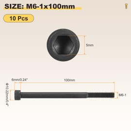 METALLIXITY Socket Head Cap Screws(M6-1x100mm)10Pcs, Carbon Steel Allen Socket Drive Metric Fully Threaded Oxide - Machine Grade 12.9 Internal Hex Screw UNC Coarse Thread, Black