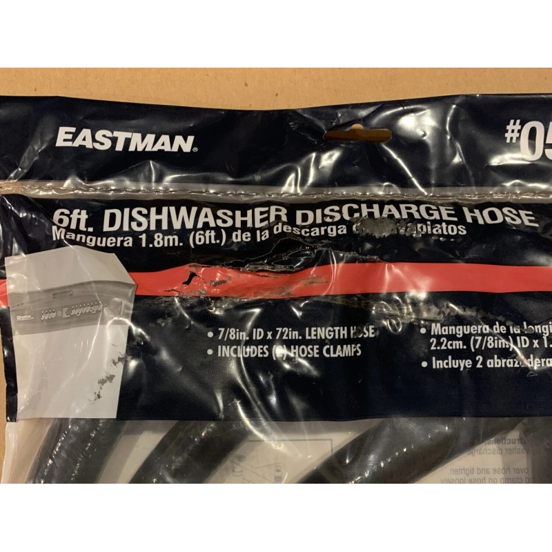 Eastman 6ft Dishwasher Discharge Drain Hose Reinforced Rubber 7/8" ID