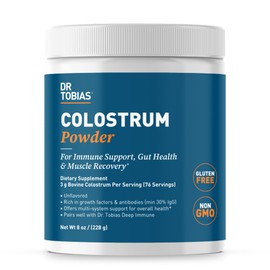 Dr. Tobias Dr. Tobias Colostrum Powder, Premium Bovine Colostrum Supplement for Immune Support, Gut Health & Muscle Recovery, 3g Per Serving, Minimum 30% IgG, Unflavored, 8 oz, 76 Servings