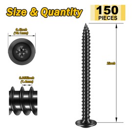 150Pcs #8 × 2" Black Screws for Wood, Phillips Truss Head Wood Screws, Quick Metal Self Tapping, Zinc Plated Steel, Truss Head Screws by Mywish
