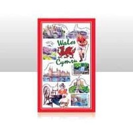 Wales Tea Towel Souvenir Gift Welsh Red Dragon Cymru Scenes Collage Landmarks