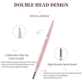 Eyebrow Pencil,2Pcs Professional Micro Brow Pencil with Spoolie Brush,Longwearing Waterproof Eyebrow Pencil,5 Colors to Choose. (#3 Brown)