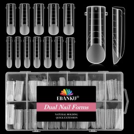 EBANKU 120Pcs Matte Dual Nail Forms, Clear Poly Gel Nail Molds Square Full Cover Coffin Nail Tips Extension Forms 12 Sizes