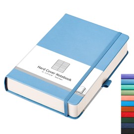 AHGXG Thick Notebook College Ruled, 320 Numbered Pages Lined Journal for Writing, A5 Notebooks for Work, 100gsm Paper, Faux Leather Hardcover, for Women, Men, Note-taking, 5.75'' X 8.38''-LightBlue