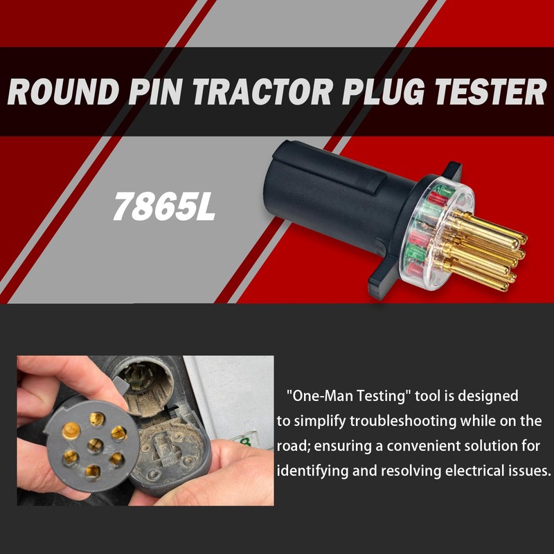 KOONDHEEND 7-Way Round Pin Trailer Truck Circuit Plug Tester Replace