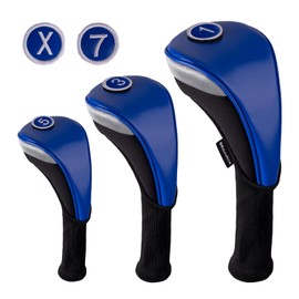 Andux 3pcs/Set PU Golf Wood Club Head Covers 460cc Driver with Long Neck Blue