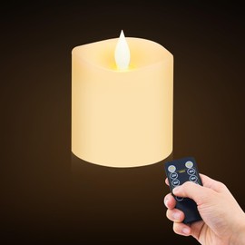 milysoek 3x3 Flickering Flameless Candles, Real Wax Pillar LED Candles Battery Candles Flickering, 3 inch Flameless Candles with Remote,Battery Powered Candles,for Wedding Holiday Home Decor,Ivory