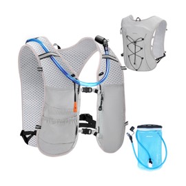 ECOHUB Lightweight Running Hydration Vest, Reflective Hydration Backpack with 2L Water Bladder For Men & Women, Adjustable & Breathable Running Backpack with 6 Pocket for Hiking Cycling Marathon-Grey