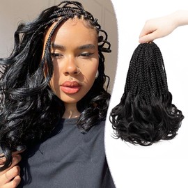 WOKAA Crochet Hair for Women 10 Inch 8 Packs French Curl Crochet Braids with Curly Ends Short Box Braids Crochet Hair Pre Looped French Curl Braiding Hair Extensions 1B