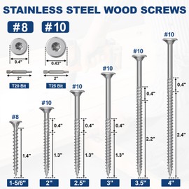 #10 x 3 Inch 410 Stainless Steel Deck Screws, 150Pcs Wood Screws T25 Star Bit