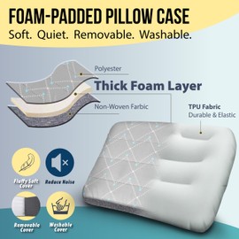 TREKOLOGY ALUFT Pro Inflatable Camping Pillow with Removable Foam-Padded Case - Camp Pillow for Camping & Hiking, Backpacking, Airplane, and Travel - Add to Your Outdoor Backpacking Gear Essentials