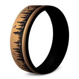 Knot Theory Gold Forest Silicone Ring Men Women, Breathable Comfort Fit Size 9, Dual Layer Engraved, 6mm Rubber Wedding Band