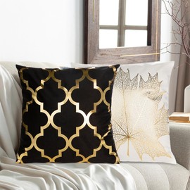 outret Set of 4 Throw Pillow Covers,Geometric Square Cushion Covers Decor for Home,Couch Sofa (18x18, Gold,White,Black)
